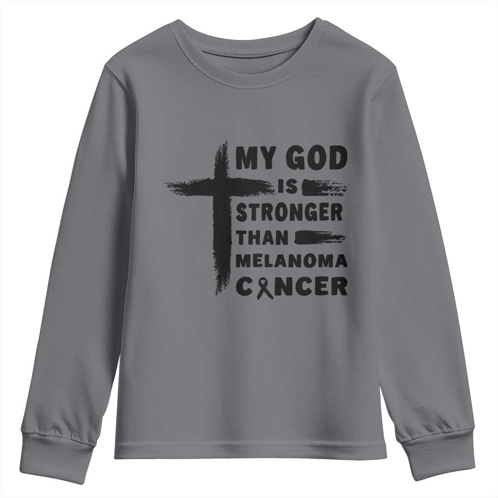 My God Is Stronger Than Melanoma Youth Sweatshirt Christian Cancer Support TS12 Charcoal Print Your Wear