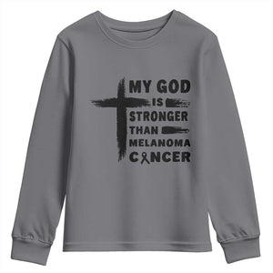 My God Is Stronger Than Melanoma Youth Sweatshirt Christian Cancer Support TS12 Charcoal Print Your Wear