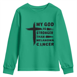My God Is Stronger Than Melanoma Youth Sweatshirt Christian Cancer Support TS12 Irish Green Print Your Wear