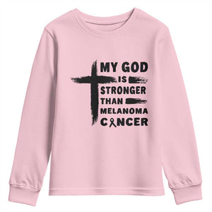 My God Is Stronger Than Melanoma Youth Sweatshirt Christian Cancer Support TS12 Light Pink Print Your Wear