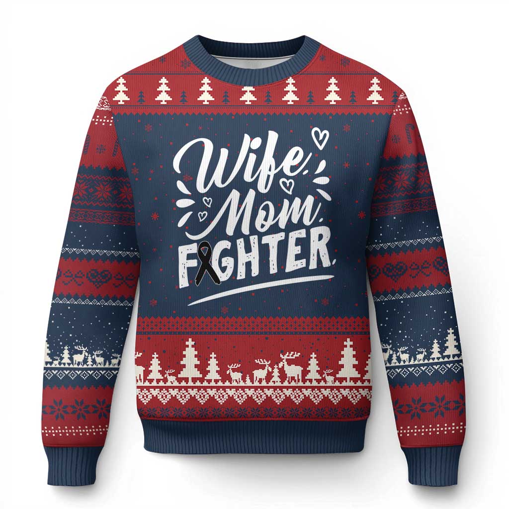 Wife Mom Melanoma Fighter Ugly Christmas Sweater Family Support Strong And Fearless TS12 Navy Red Print Your Wear