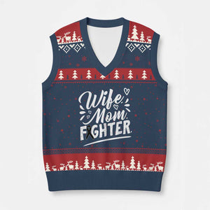 Wife Mom Melanoma Fighter V-Neck Knit Sweater Vest Family Support Strong And Fearless TS12 Navy Red Print Your Wear