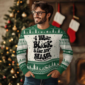 Melanoma Family Support Ugly Christmas Sweater I Wear Black For My Mama TS12 Beige Green Print Your Wear