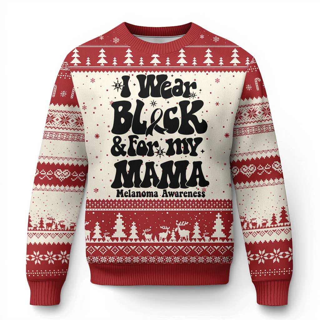 Melanoma Family Support Ugly Christmas Sweater I Wear Black For My Mama TS12 Beige Red Print Your Wear