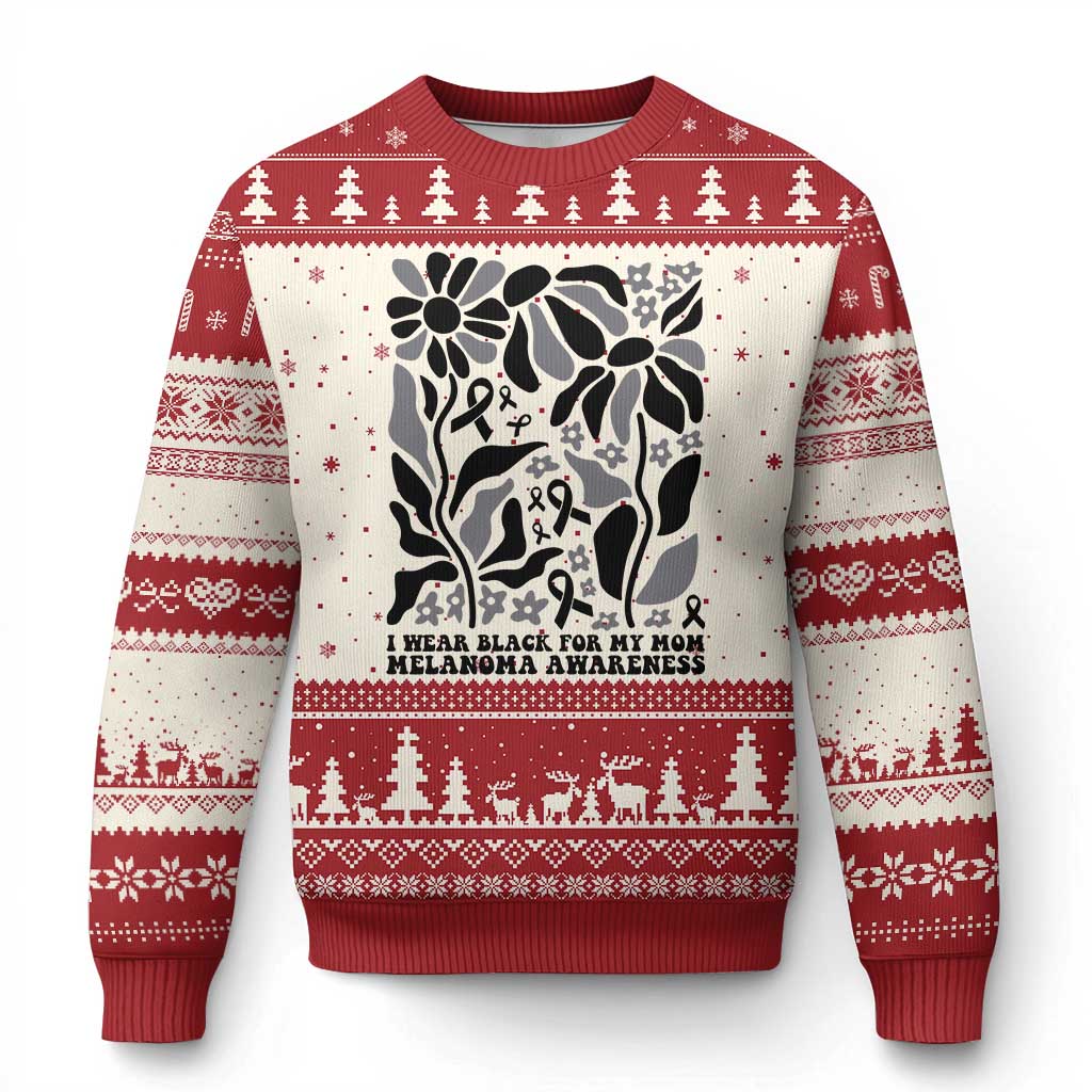 I Wear Black For My Mom Ugly Christmas Sweater Melanoma Support Squad TS12 Beige Red Print Your Wear
