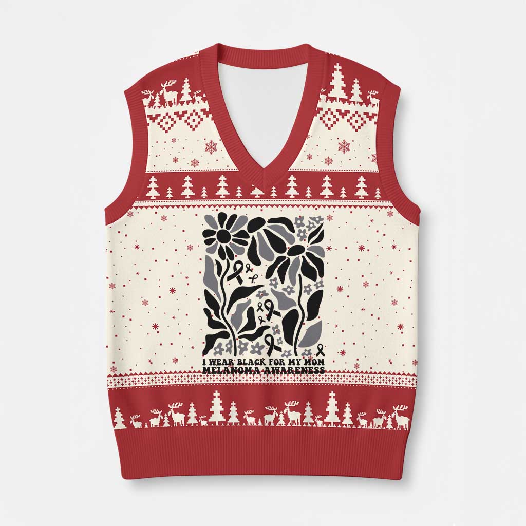 I Wear Black For My Mom V-Neck Knit Sweater Vest Melanoma Support Squad TS12 Beige Red Print Your Wear