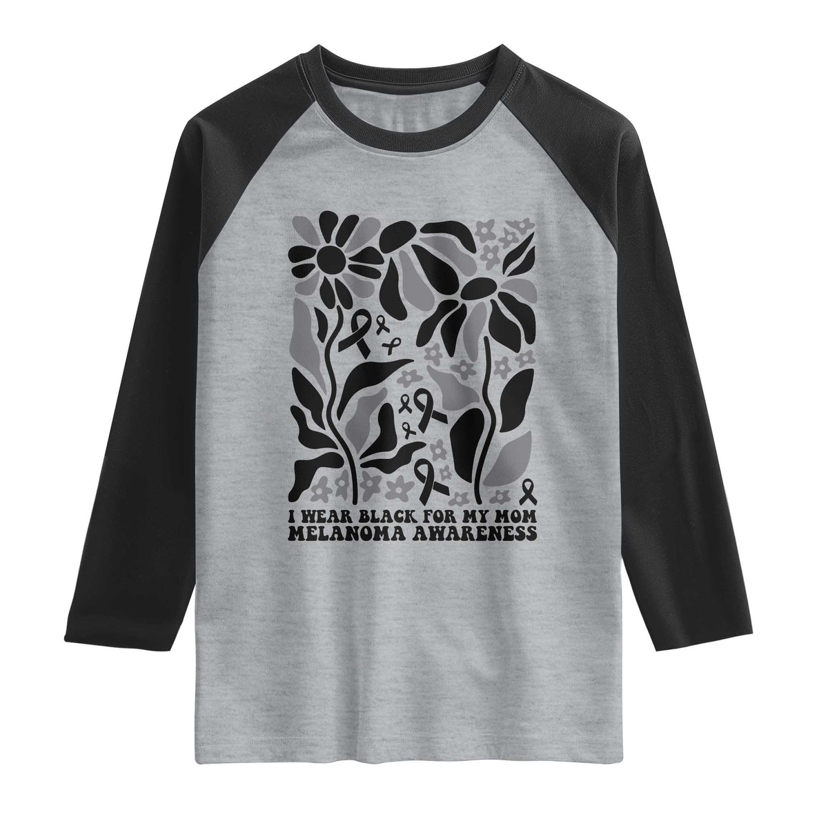 I Wear Black For My Mom Raglan Shirt Melanoma Support Squad TS12 Heather Gray Black Print Your Wear