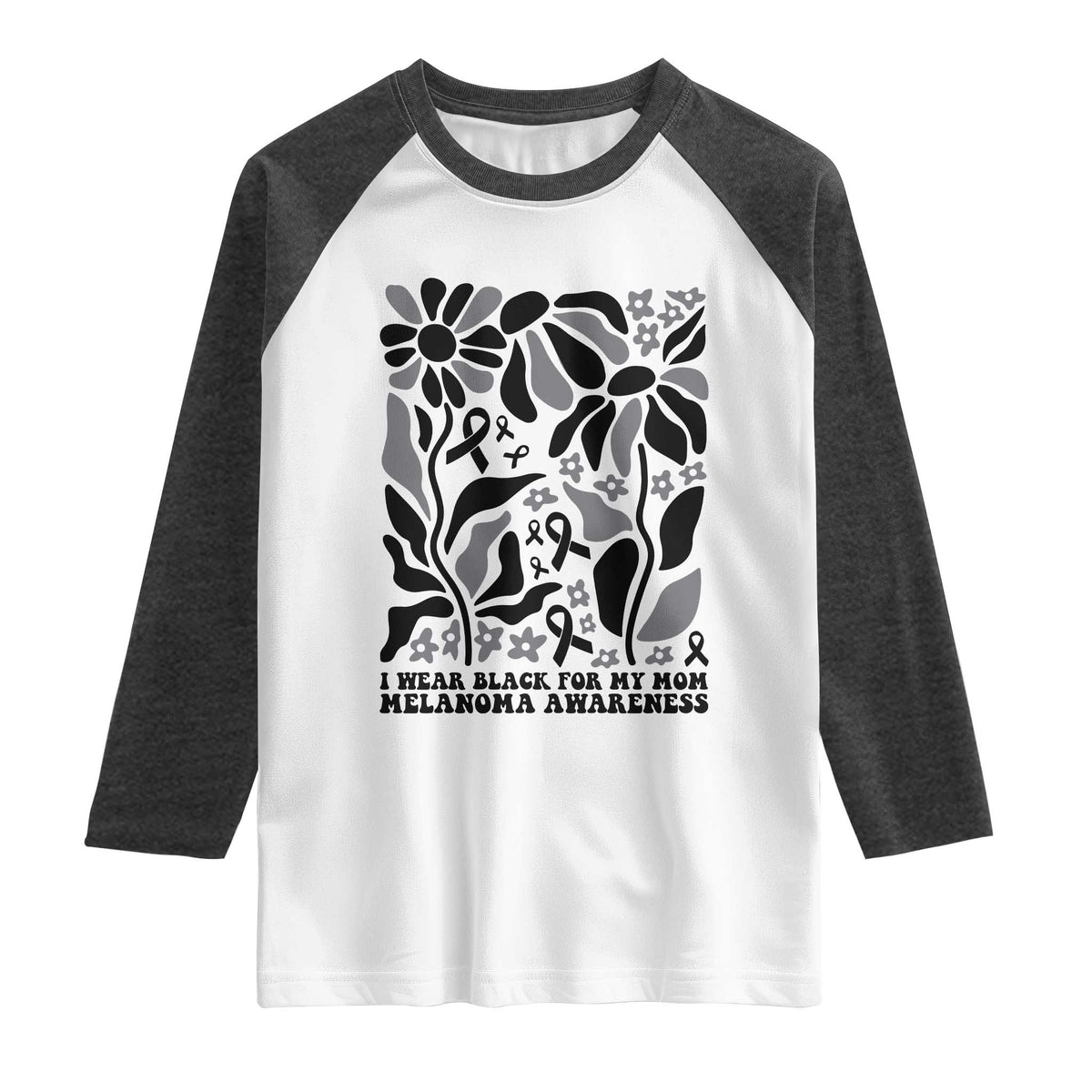I Wear Black For My Mom Raglan Shirt Melanoma Support Squad TS12 White Heather Charcoal Print Your Wear