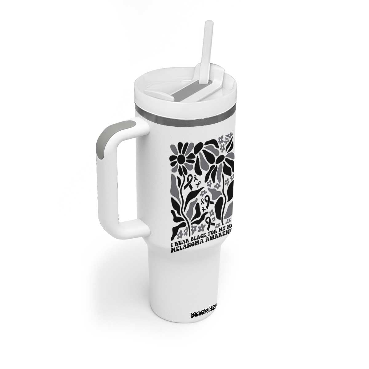 I Wear Black For My Mom Tumbler With Handle Melanoma Support Squad TS12 Print Your Wear