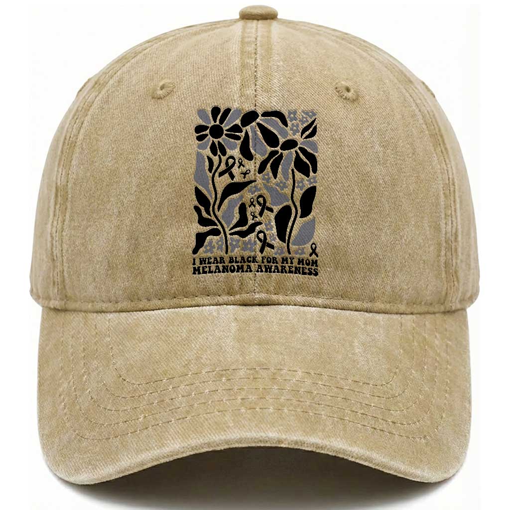 I Wear Black For My Mom Washed Cotton Baseball Cap Melanoma Support Squad TS12 Print Your Wear