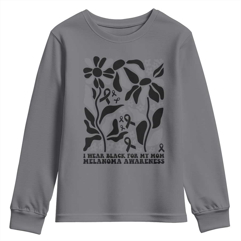 I Wear Black For My Mom Youth Sweatshirt Melanoma Support Squad TS12 Charcoal Print Your Wear