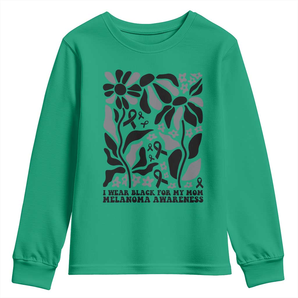 I Wear Black For My Mom Youth Sweatshirt Melanoma Support Squad TS12 Irish Green Print Your Wear