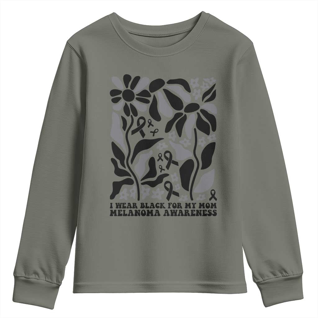 I Wear Black For My Mom Youth Sweatshirt Melanoma Support Squad TS12 Military Green Print Your Wear