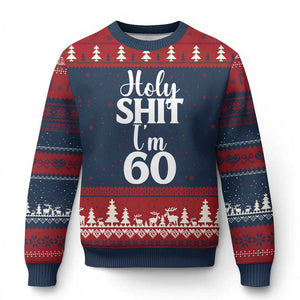 Personalized 60th Birthday Party Ugly Christmas Sweater Custom Number Bday Holy Shit I Am 60 TS12 Navy Red Print Your Wear
