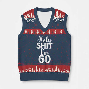 Personalized 60th Birthday Party V-Neck Knit Sweater Vest Custom Number Bday Holy Shit I Am 60 TS12 Navy Red Print Your Wear