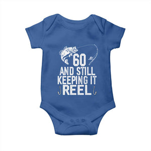 Personalized 60th Birthday Fishing Baby Onesie Custom Number Bday Still Keeping It Reel TS12 Royal Blue Print Your Wear