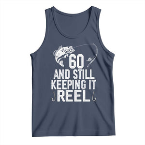 Personalized 60th Birthday Fishing Tank Top Custom Number Bday Still Keeping It Reel TS12 Navy Print Your Wear