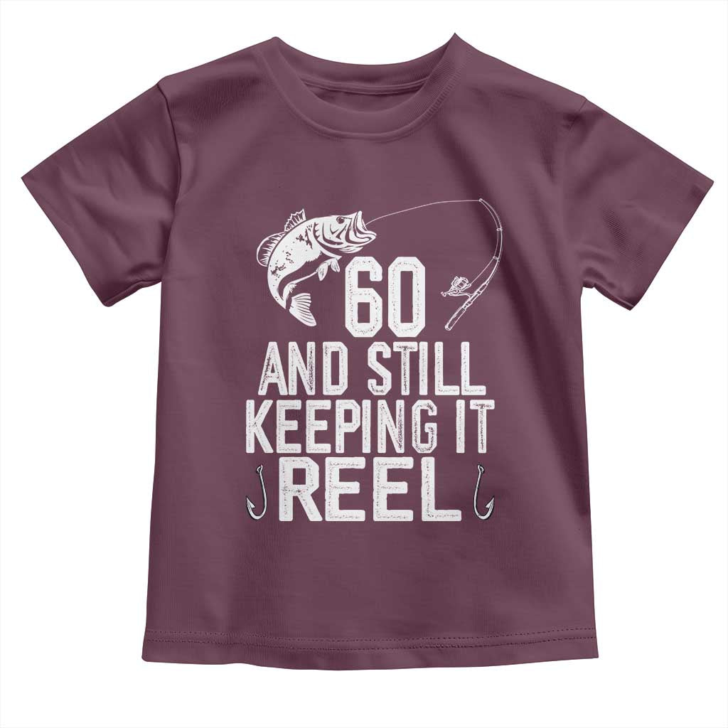 Personalized 60th Birthday Fishing Toddler T Shirt Custom Number Bday Still Keeping It Reel TS12 Maroon Print Your Wear