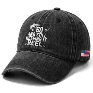Personalized 60th Birthday Fishing Washed Cotton Baseball Cap Custom Number Bday Still Keeping It Reel TS12 Print Your Wear