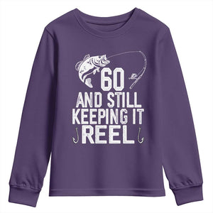 Personalized 60th Birthday Fishing Youth Sweatshirt Custom Number Bday Still Keeping It Reel TS12 Purple Print Your Wear