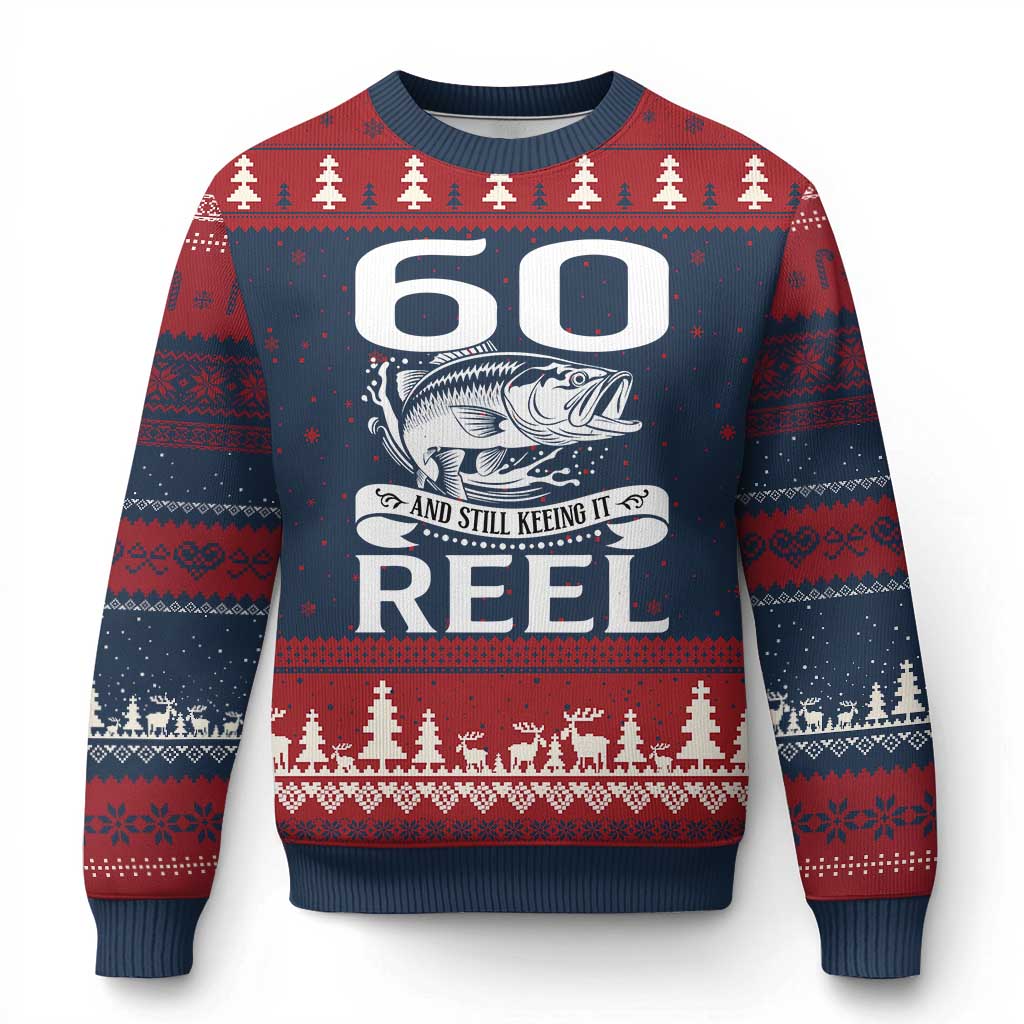 Still Keeping It Reel At 60 Ugly Christmas Sweater Fisherman Birthday Gift TS12 Navy Red Print Your Wear