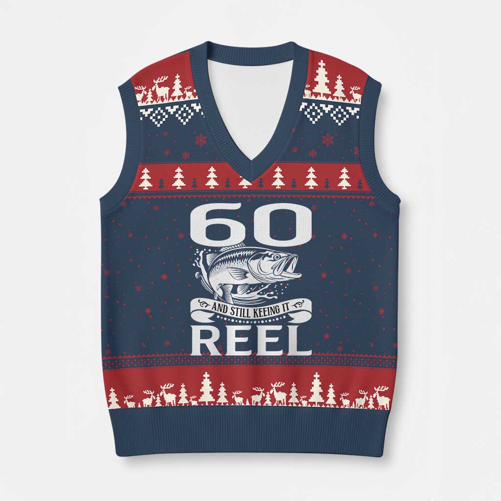 Still Keeping It Reel At 60 V-Neck Knit Sweater Vest Fisherman Birthday Gift TS12 Navy Red Print Your Wear