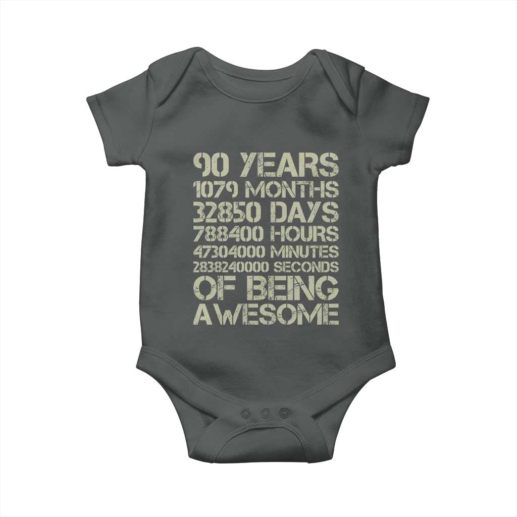 90 Years Of Being Awesome Baby Onesie 90th Birthday Gift Idea TS12 Dark Heather Print Your Wear