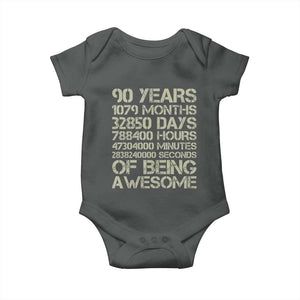 90 Years Of Being Awesome Baby Onesie 90th Birthday Gift Idea TS12 Dark Heather Print Your Wear