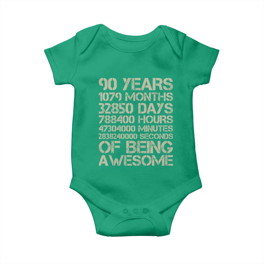 90 Years Of Being Awesome Baby Onesie 90th Birthday Gift Idea TS12 Irish Green Print Your Wear