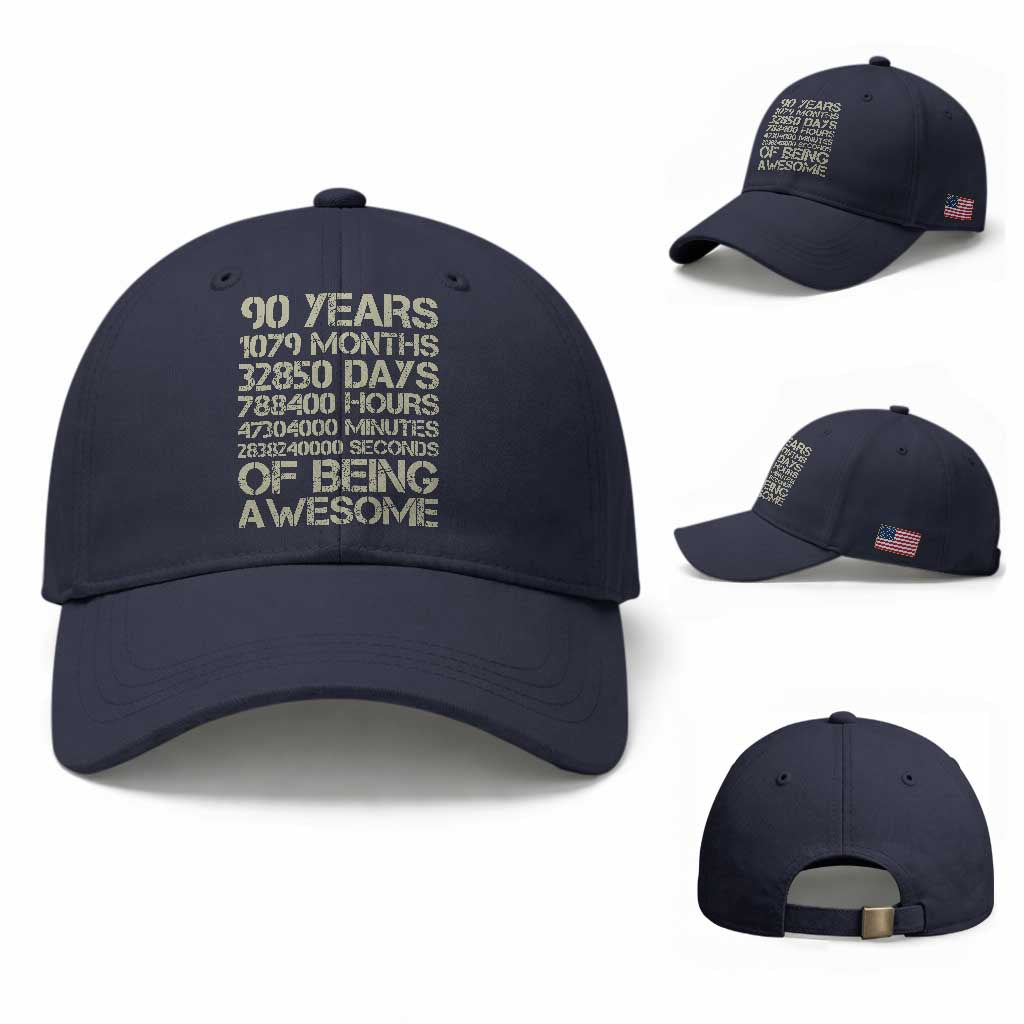 90 Years Of Being Awesome Baseball Cap 90th Birthday Gift Idea TS12 Baseball Cap Universal Fit Navy Print Your Wear
