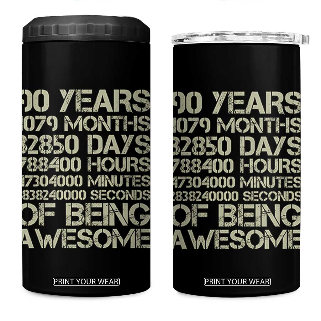 90 Years Of Being Awesome 4 in 1 Can Cooler Tumbler 90th Birthday Gift Idea TS12 One Size: 16 oz Black Print Your Wear