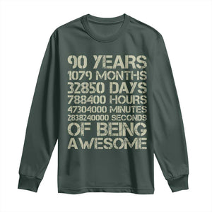 90 Years Of Being Awesome Long Sleeve Shirt 90th Birthday Gift Idea TS12 Dark Forest Green Print Your Wear