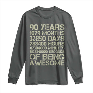 90 Years Of Being Awesome Long Sleeve Shirt 90th Birthday Gift Idea TS12 Dark Heather Print Your Wear