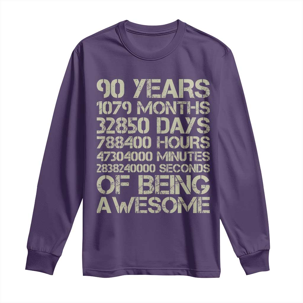 90 Years Of Being Awesome Long Sleeve Shirt 90th Birthday Gift Idea TS12 Purple Print Your Wear