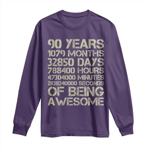 90 Years Of Being Awesome Long Sleeve Shirt 90th Birthday Gift Idea TS12 Purple Print Your Wear
