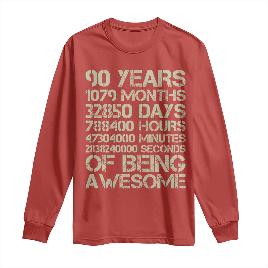 90 Years Of Being Awesome Long Sleeve Shirt 90th Birthday Gift Idea TS12 Red Print Your Wear