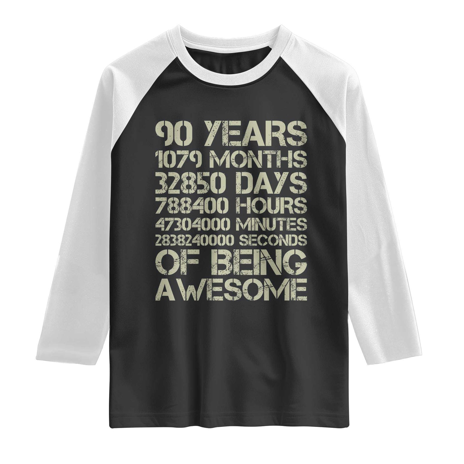 90 Years Of Being Awesome Raglan Shirt 90th Birthday Gift Idea TS12 Black White Print Your Wear