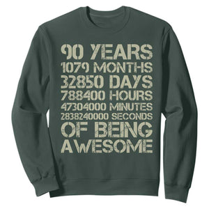 90 Years Of Being Awesome Sweatshirt 90th Birthday Gift Idea TS12 Dark Forest Green Print Your Wear
