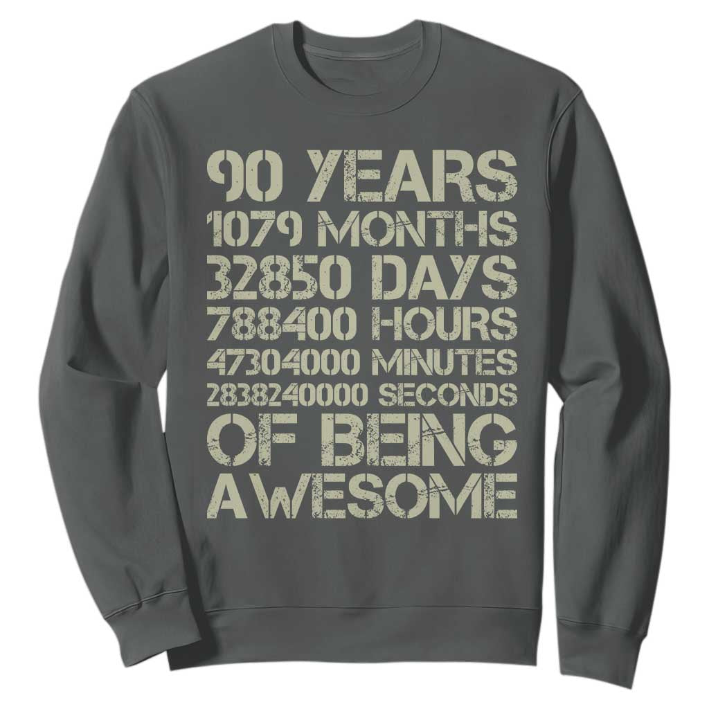 90 Years Of Being Awesome Sweatshirt 90th Birthday Gift Idea TS12 Dark Heather Print Your Wear