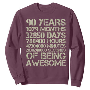 90 Years Of Being Awesome Sweatshirt 90th Birthday Gift Idea TS12 Maroon Print Your Wear