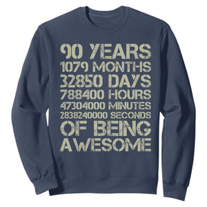 90 Years Of Being Awesome Sweatshirt 90th Birthday Gift Idea TS12 Navy Print Your Wear