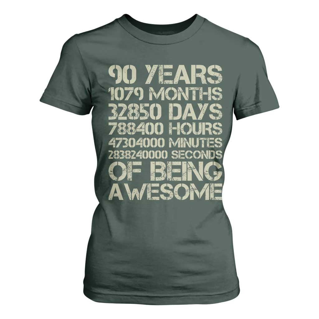 90 Years Of Being Awesome T Shirt For Women 90th Birthday Gift Idea TS12 Dark Forest Green Print Your Wear