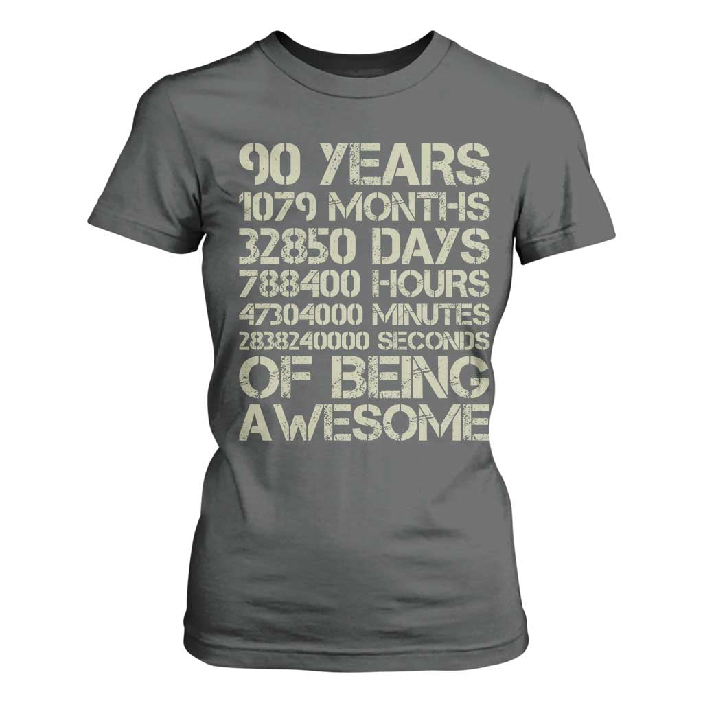 90 Years Of Being Awesome T Shirt For Women 90th Birthday Gift Idea TS12 Dark Heather Print Your Wear
