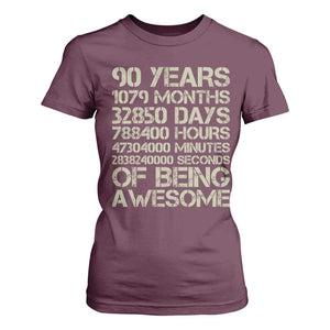 90 Years Of Being Awesome T Shirt For Women 90th Birthday Gift Idea TS12 Maroon Print Your Wear
