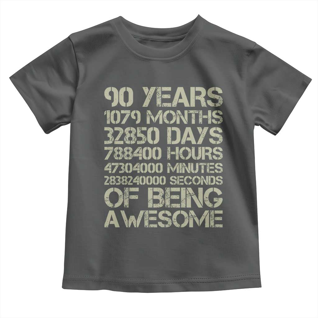 90 Years Of Being Awesome Toddler T Shirt 90th Birthday Gift Idea TS12 Dark Heather Print Your Wear