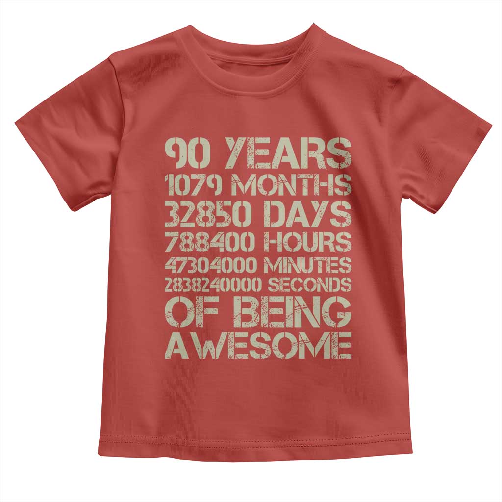 90 Years Of Being Awesome Toddler T Shirt 90th Birthday Gift Idea TS12 Red Print Your Wear