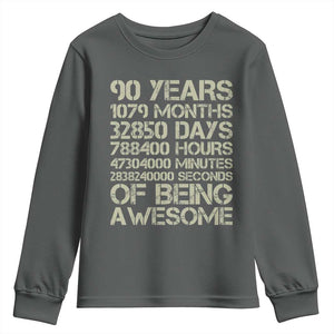 90 Years Of Being Awesome Youth Sweatshirt 90th Birthday Gift Idea TS12 Dark Heather Print Your Wear