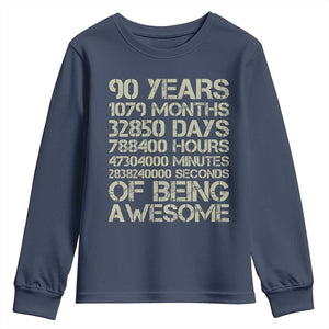 90 Years Of Being Awesome Youth Sweatshirt 90th Birthday Gift Idea TS12 Navy Print Your Wear