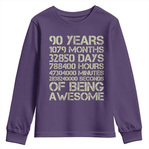 90 Years Of Being Awesome Youth Sweatshirt 90th Birthday Gift Idea TS12 Purple Print Your Wear