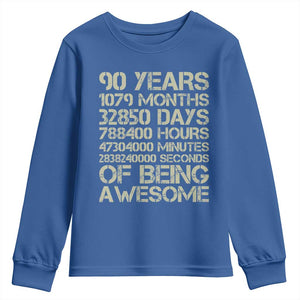 90 Years Of Being Awesome Youth Sweatshirt 90th Birthday Gift Idea TS12 Royal Blue Print Your Wear